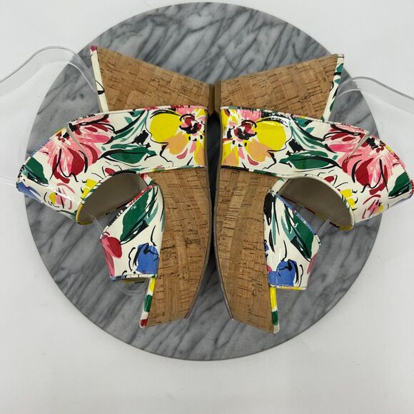 Nine West Larysa Platform Wedge Sandal Womens 9.5 M White Multi Floral Slip On - Picture 6 of 10